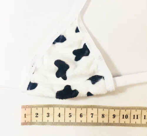 Vista 6 de Disfraz de cosplay de anime sexy mini vaca bikini conjunto de lencería de sirvienta, traje de baño de leopardo leche dálmata