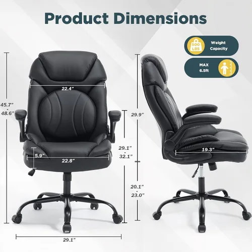 Vista 2 de Silla ergonómica de escritorio ejecutiva con soporte para la espalda, color negro Un negro