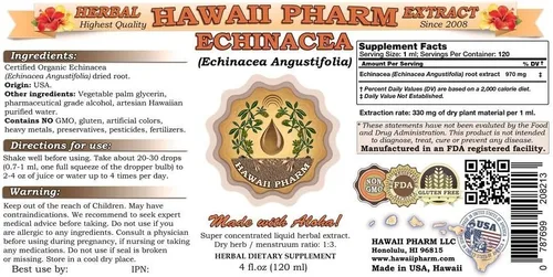 Vista 2 de Hawaii Pharm Extracto líquido de equinácea, equinácea (Echinacea Angustifolia) Suplemento de tintura de polvo de raíz de 2 x 2 onzas