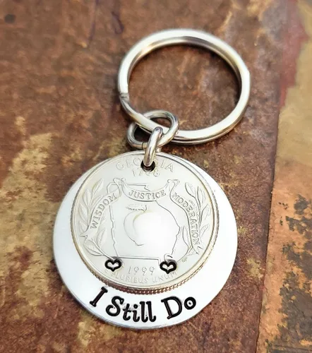 Vista 10 de Tucker's Trinkets And Treasures 25th Anniversary Year Quarter, I Still Do Key Chain, 25th Wedding Anniversary