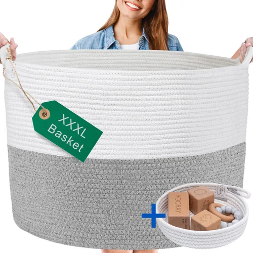 Vista 16 de XXXXL LAVABLE Cesta Grande Negra para Mantas Cesta para Sala de Estar 2 Piezas Cestas de Juguetes Almacenamiento Niños de Cuerda Tejida XXX Cesta