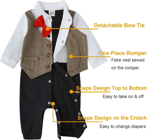 Vista 4 de A&J DESIGN Traje de esmoquin para caballero para bebé y niño con pajarita