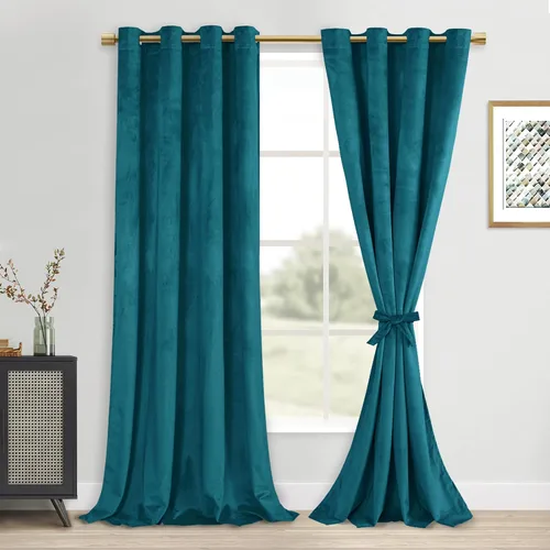Vista 35 de DWCN - Juego de 2 paneles de cortina de terciopelo con ojales negros, tratamiento de ventanas con aislamiento térmico, apilables, decoración moderna