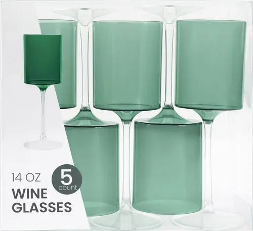 Vista 9 de PLASTICPRO Paquete de 10 copas de vino de plástico de 14 onzas, dos tonos, elegantes, desechables, con tallo, reutilizables, de plástico duro