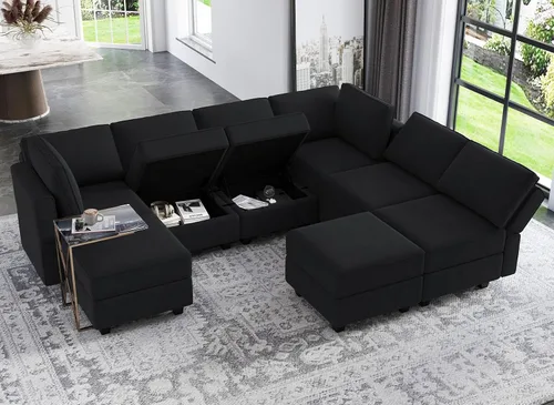 Vista 7 de Belffin Cojín de respaldo de terciopelo para sofá modular, cojines rectangulares de respaldo suave, color negro