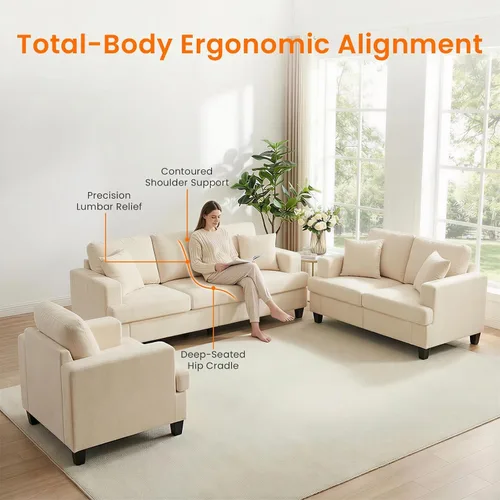 Vista 6 de ijuicy Juego de sofá seccional de chenilla de 6 asientos para juego de muebles de sala de estar, juego de sofá moderno de 3 piezas, sofá de 3