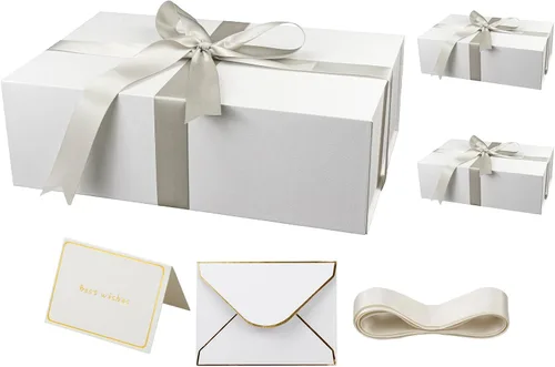 Vista 16 de YINUOYOUJIA Cajas de regalo grandes negras con tapa, caja de regalo magnética de 14 x 9 x 4.5 pulgadas con cinta, tarjetas y sobres para regalos