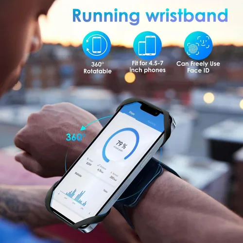 Vista 2 de Cikyner Pulsera para correr, Correr Teléfono Titular Deportes Pulsera 360° Giratorio y Desmontable Correr Teléfono Pulsera para 4.5- 7 '' iPhone