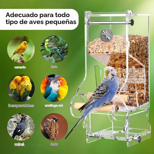 Vista 7 de Comedero para pájaros sin ensuciar, acrílico transparente, reduce los residuos, apto para pájaros pequeños (2 unidades)