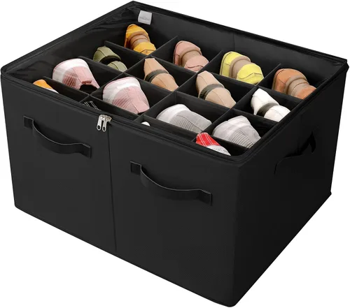 Vista 22 de TOPIA HOME Organizador de zapatos para armario, caja de zapatos plegable con divisores ajustables y cubierta transparente, organizador