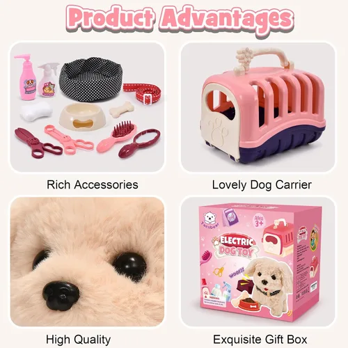 Vista 5 de G.C 13Pcs Dog Toys for Kids Girls, Walking Barking Electronic Interactive Stuffed Dog Plush with Carrier & Accessories Toys Pretend Play Puppy Pet
