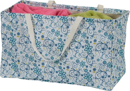 Vista 10 de Household Essentials Bolso de lona Krush con estampado floral blanco y azul, bolsa multiusos para todos los propósitos Floral azul