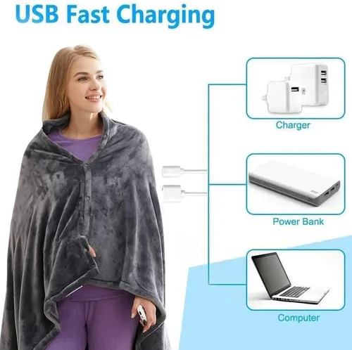 Vista 3 de Luqeeg Manta eléctrica tamaño matrimonial – Calentador de cama con 3 calor y franela suave lavable de alta calidad, apagado automático
