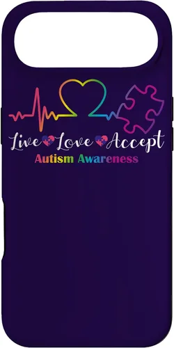 Vista 26 de Funda para iPhone 13 Pro Max Live Love Acept Autismo Concientización ECG Línea de Pulso Autismo Mamá