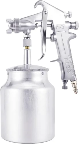 Vista 2 de Pistola pulverizadora profesional con boquilla de acero inoxidable de 0.118 pulgadas y taza de pintura metálica de 33.8 fl oz que logra una
