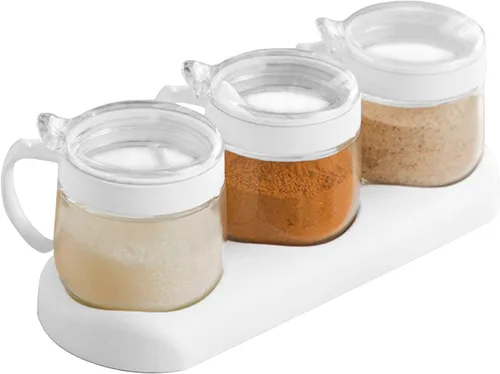 Vista 10 de Tarros de especias de condimentos de vidrio, 5.6 onzas/8.6 fl oz, recipiente para especias con tapas y cucharas y bandeja, recipientes de vidrio