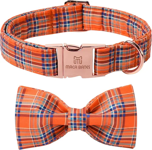 Vista 19 de Collar de perro a cuadros de búfalo amarillo otoñal con pajarita elegante Otoño-Lazo-Cuadros Amarillo