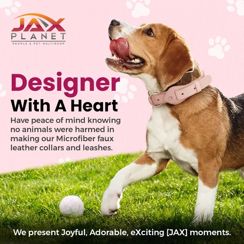 Vista 4 de Collar de cuero suave de microfibra para perros, ajustable, a la moda, color rosa melocotón, collar de cuero MF sin crueldad para cachorros