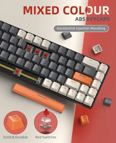 Vista 6 de ZIYOU LANG RK68 Teclado mecánico inalámbrico 60%, receptor de modo dual Bluetooth 5.02.4Ghz, mini 68 teclas intercambiables en caliente, teclas