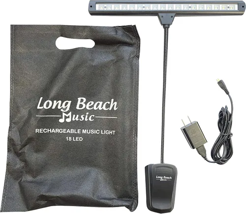 Vista 3 de Soporte de música extra ancho con clip para orquesta, 18 LED recargable USB piano, escritorio, lámpara de lectura