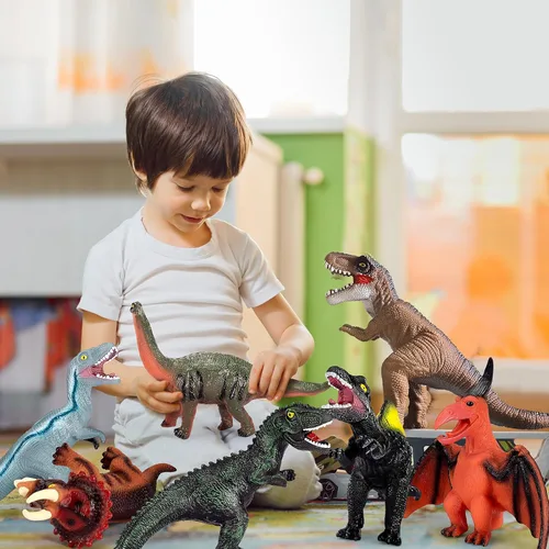 Vista 6 de Kissdream Juguetes de dinosaurio gigante de 7 piezas, juguete de dinosaurio grande para niños, juguetes de dinosaurio gigante realistas para niños