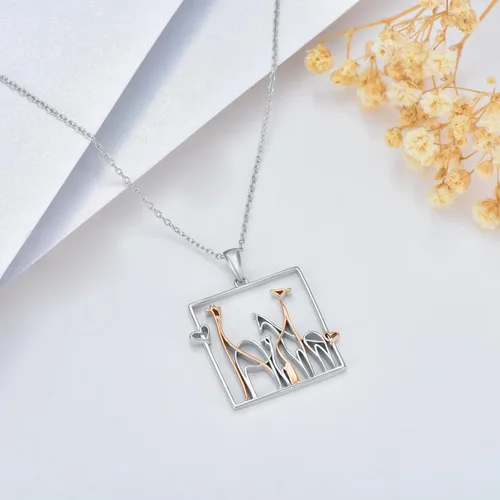 Vista 3 de Collar de plata de ley con diseño de animales para padremadre e hijahijo
