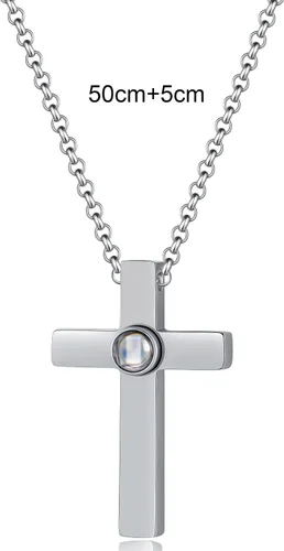 Vista 3 de ZLHZW Collares de fotos para mujeres y hombres, colgante de cruz de proyección personalizado, joyería personalizada para parejas, día del padre