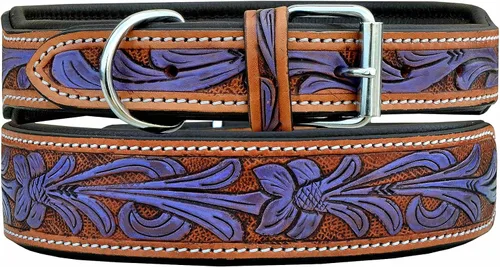 Vista 3 de Affilare Collar de cuero para perro estilo occidental, resistente, manual, ajustable, acolchado, suave para cachorros y perros grandes, 10AB127-XS