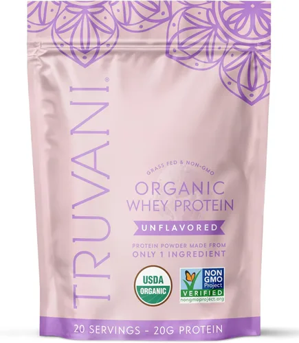 Vista 11 de Polvo de proteína de suero orgánico Truvani Chocolate 20g de proteína de suero alimentado con hierba 20 porciones Orgánico certificado USDA