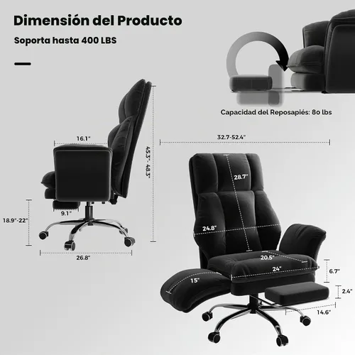 Vista 2 de Silla de oficina grande y alta, reposabrazos abatibles para mascotas