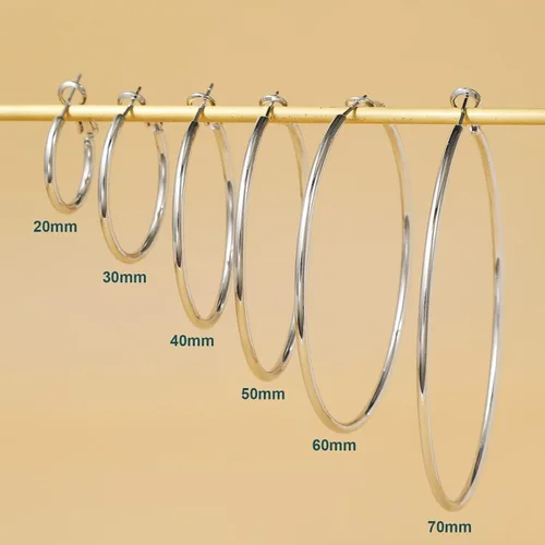 Vista 3 de Aretes de aro grandes de plata de ley de 0.079 pulgadas para mujer, aros de plata grandes hipoalergénicos, sin finos, finos y de gran