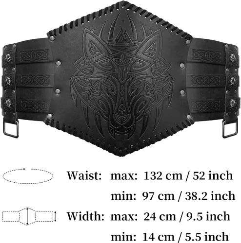 Vista 6 de HiiFeuer Viking - Armadura de cintura en relieve, cinturón ancho de piel sintética nórdica, cinturón de corsé medieval de caballero para disfraz LARP