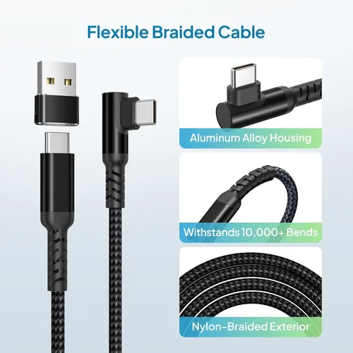 Vista 6 de Elebase para Google Pixel 9 8 USBC Cable cargador 6.6FT con adaptador USB Cable de carga USB tipo C de 90 grados para MacBook, iPad 10, iPhone Air