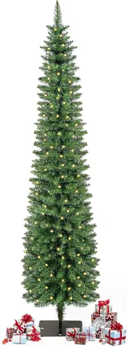 Vista 12 de Árbol de Navidad con nieve artificial, preiluminado con luces cálidas, abeto noble blanco esmerilado, árbol de Navidad artificial delgado