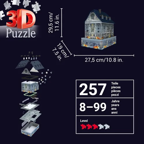 Vista 5 de Ravensburger Haunted House - Rompecabezas 3D de 216 piezas para niños 11548 – Tecnología Easy Click significa que las piezas encajan perfectamente
