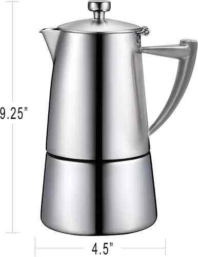 Vista 2 de CUISINOX Roma - Máquina de café expreso de acero inoxidable satinado para estufa, 10 tazas