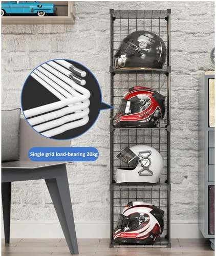 Vista 4 de Caja organizadora de sombreros, estante para casco de motocicleta montado en el piso, moderna tienda comercial al por menor vitrina