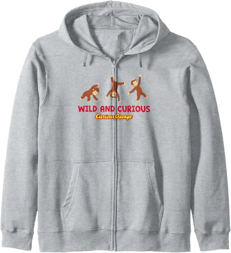 Vista 3 de Curious George Sudadera con capucha Wild and Curious con cremallera en el talón de carro, gris Negro