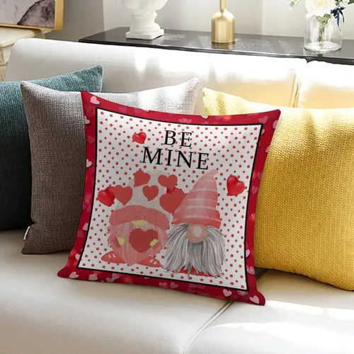 Vista 4 de Be Mine Valentine's Day Red Pink Love Hearts Gnome Decorative Throw Pillow Covers 18"x18" Farmhouse Square Accent Valentine Pillow Cushion Cover