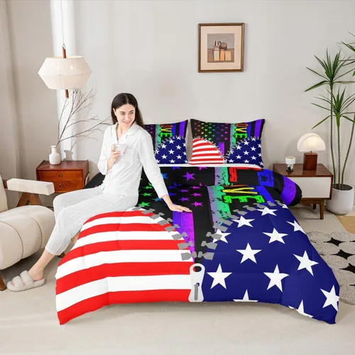 Vista 49 de Erosebridal - Juego de edredón con bandera estadounidense, juego de edredón de plumón tamaño individual para niños y adolescentes, juego de edredón