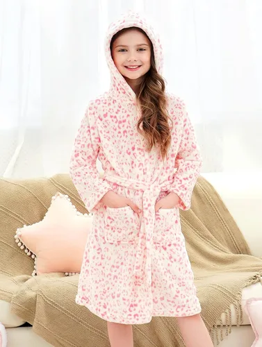 Vista 2 de Doctor Unicorn Suave bata de baño con capucha arcoíris para niñas