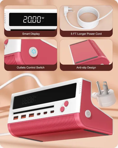 Vista 6 de Regleta de alimentación con puertos USB, cable de extensión de puertos USB 10 en 1 de 100 W con 4 salidas de CA, 3 puertos USB-C y 3 puertos USB-A