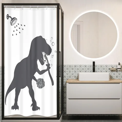 Vista 2 de LGhtyro Juego de Cortina de Ducha Divertida de Dinosaurio para Baño Pequeño 36Wx71H Pulgadas Dibujos Animados Niños Silueta de Dino Sombra de Animal