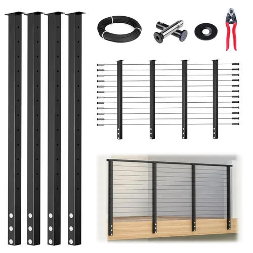 Vista 12 de Muzata RW23 - Kit de barandilla modular de montaje lateral para cubiertas de 42 pulgadas 2 Level Post Kit with Wire Rope & Cable Railing Hardware