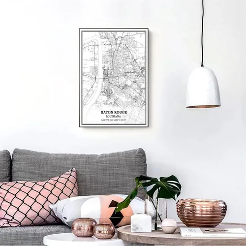 Vista 2 de TANOKCRS Baton Rouge Louisiana USA - Póster impreso en lienzo con diseño de mapa de Estados Unidos, sin marco, moderno, en blanco y negro, regalo