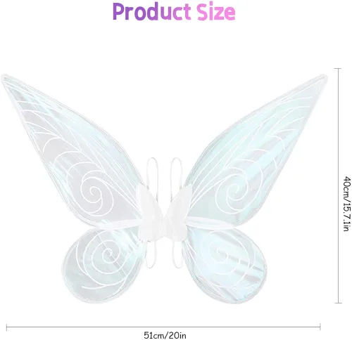 Vista 5 de Girls White Fairy Wings Dress Up Sparkling Sheer Wings Butterfly Fairy Halloween Costume Angel Wings for Kids Girls Women