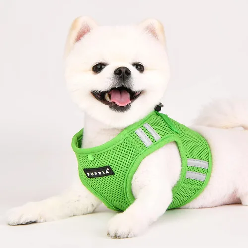 Vista 4 de Puppia Arnés suave para perro, sin estrangulamiento, reflectante, triple capa, malla transpirable para perros pequeños y medianos, verde, S