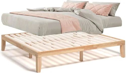 Vista 16 de COSTWAY Base de cama de plataforma de tamaño individual, base de colchón de madera de goma maciza de 14 pulgadas con soporte de listones