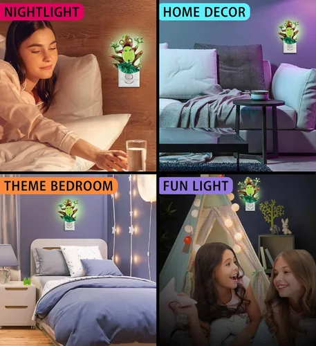 Vista 3 de Puzzled Lámpara de luz nocturna de rana – Luz nocturna enchufable con interruptor de encendido y apagado, lámpara de animales de bajo consumo
