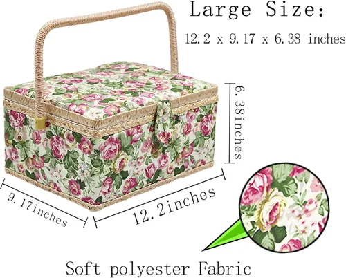 Vista 2 de Cesta de costura grande con accesorios, caja organizadora de costura para suministros de costura y herramientas de manualidades de bricolaje, regalo